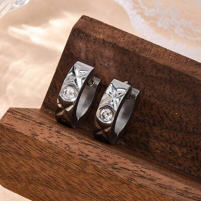 304 Stainless Steel with Cubic Zirconia Polishing effect Hoop Earrings