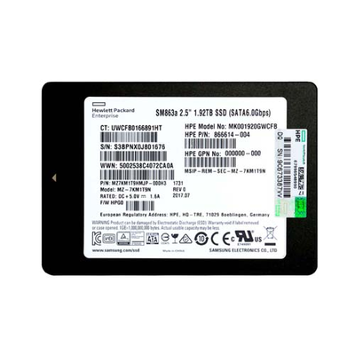 866614-004 HP 1.92TB SATA 6Gb/s Hot-Pluggable Mixed Use 3.5-Inch Hybrid Solid State Drive for ProLiant Servers