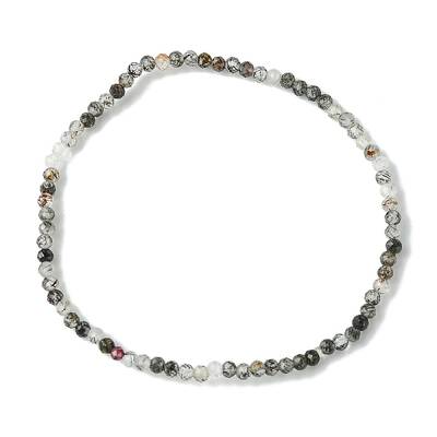 2mm Natural Tourmalinated Quartz Faceted Round Beaded Stretch Bracelets for Women