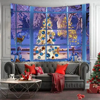 Snow Outside The Window Merry Christmas Wall Tapestry - Aperturee