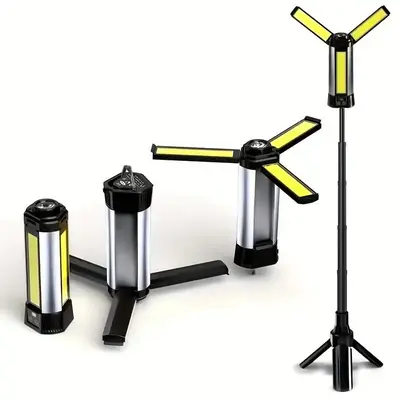 Rechargeable Led Work Light, 1 Set Height Adjustable Mechanic Light with Tripod Stand, Rotatable Led Camping Light with 10 Li...