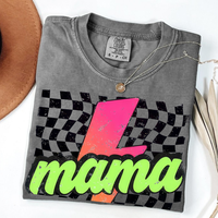 Comfort Colors Neon Mama Shirt Checkered Mama Shirt Lightning Mothers Day Gift, Retro Checkered Mom shirt, Comfort Colors Tee...