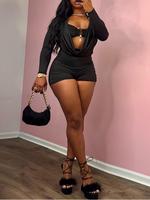 Women's 2 in 1 Draped Design Romper, Casual Thigh Fitted Long Sleeve Skinny Romper for Daily Wear, Ladies Clothes for Spring ...