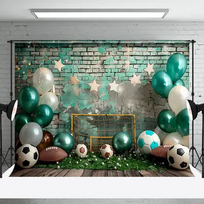 Retro Green Brick Wall Football Cake Smash Backdrop