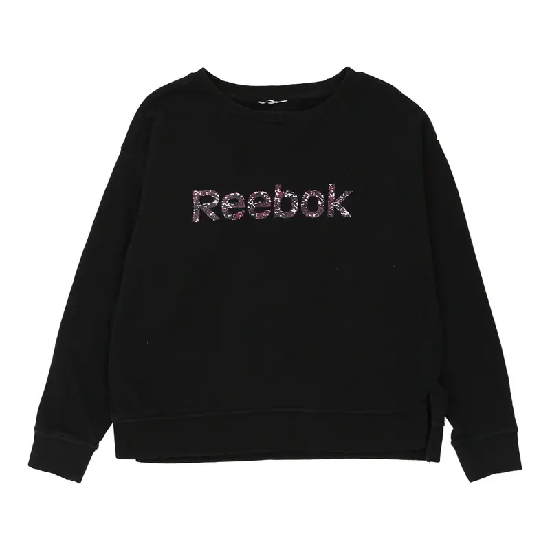 Reebok Spellout Sweatshirt - Large Black Cotton Blend