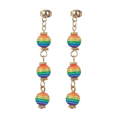 Resin Stripe Beaded Dangle Stud Earrings