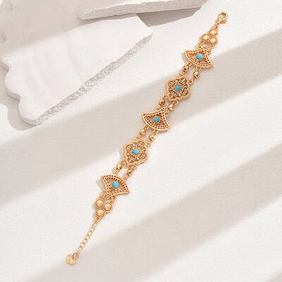 Vintage Brass Glass Hollow Link Bracelets for Women