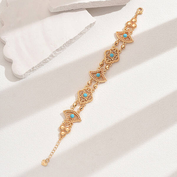 Vintage Brass Glass Hollow Link Bracelets for Women