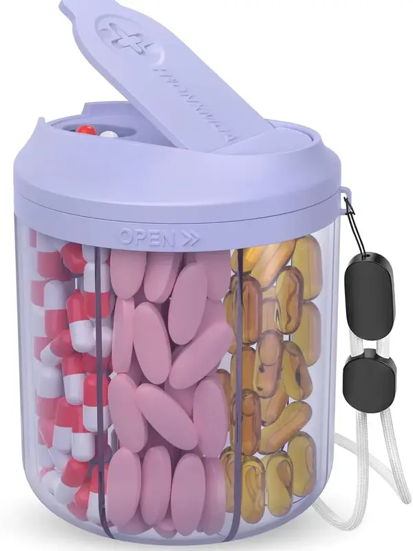 Pill Dispenser with 7 Large Compartments, Anti-Mixing Design, BPA-Free Pill Bottle Organizer for Travel, 20 Pcs Labels