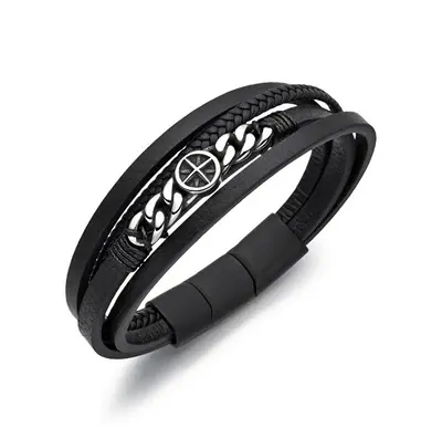 Diverse Men's Black Leather Bracelet B1000845