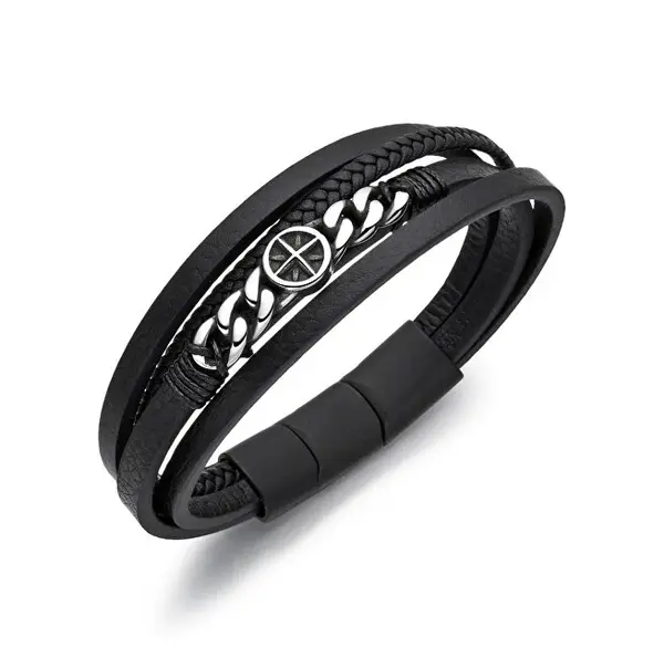 Diverse Men's Black Leather Bracelet B1000845
