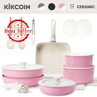 [Top Seller]Kikcoin Non-Toxic Nonstick Ceramic 22 pcs pots and pans set complete Cookware Set with Lids,Detachable Handle,PFA...
