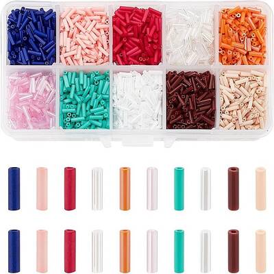 5500 pcs 10 Colors 6mm Beading Glass Bugle Seed Beads Tube Beads Small Long Craft Beads for Earrings Bracelets Necklaces Jewe...