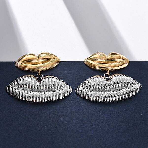 Two Tone Lip 304 Stainless Steel Dangle Stud Earrings
