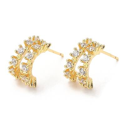 Rack Plating Brass Arch Stud Earrings with Cubic Zirconia
