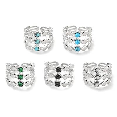 304 Stainless Steel Synthetic Gemstone Cuff Rings