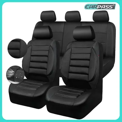 CAR PASS Leather Car Seat Covers Full Set Universal waterproof, 3D Foam Support  Universal Fit for Trucks Vans SUVs Sedans Au...