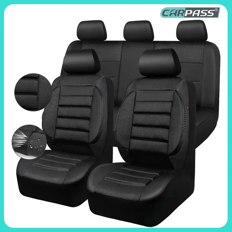 CAR PASS Leather Car Seat Covers Full Set Universal waterproof, 3D Foam Support  Universal Fit for Trucks Vans SUVs Sedans Au...