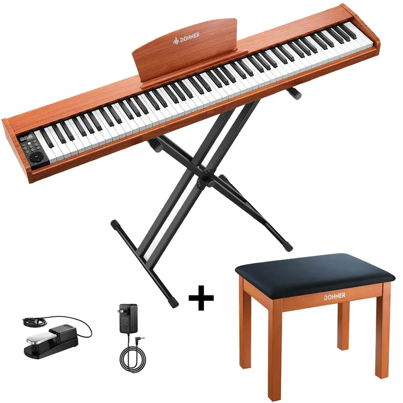 Donner DEP-1S Beginner Digital Piano Kit - Natural Upgraded / Piano+Brown Bench