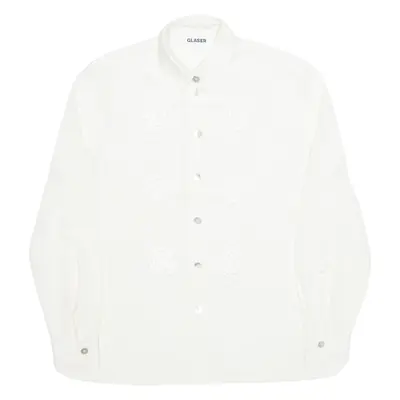 GLASER Womens Shirt Cream Collared Long Sleeve Floral M