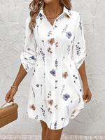 Women's Floral Print Button Shirt Dress, Elegant Casual Short Sleeve Collared Dress for Daily Wear, Ladies Clothes for Sprin...