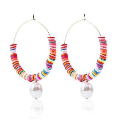 Bohemia Style Colorful Clay Beads Hoop Earrings