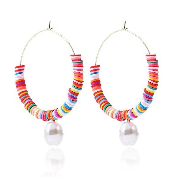 Bohemia Style Colorful Clay Beads Hoop Earrings