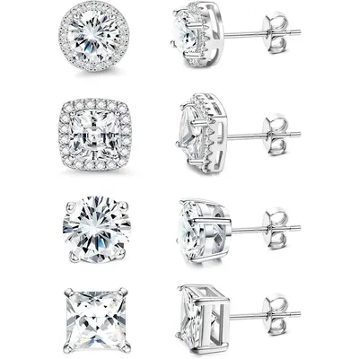 Fansilver Cubic Zirconia Stud Earrings HypoallergenicPost Earrings | Big Brilliant Simulated Halo Stud Earrings for Women Men