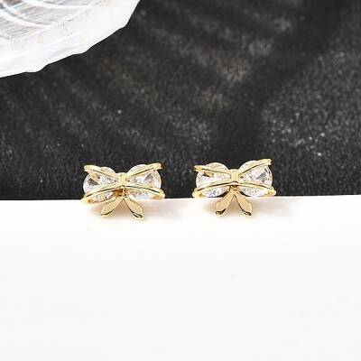 Bowknot Brass Micro Pave Clear Cubic Zirconia Stud Earrings