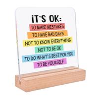 It's Ok To Be Yourself Desk Acrylic Decor with Wooden Stand, Colorful Motivational Sign, Desk Decor for Home Living Room Tabl...