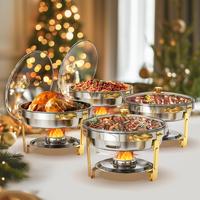 Chafing Dish Buffet Set, 5QT 4 Pack Gold Accent Stainless Steel Chafers and Buffet Warmers Sets with Lid & Lid Holder for Par...