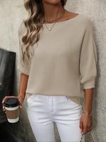 Women's Plain Boat Neck Batwing Sleeve Sweater, Regular Fit Chic Casual Fitted Three Quarter Length Sleeve Knit Top for Daily...