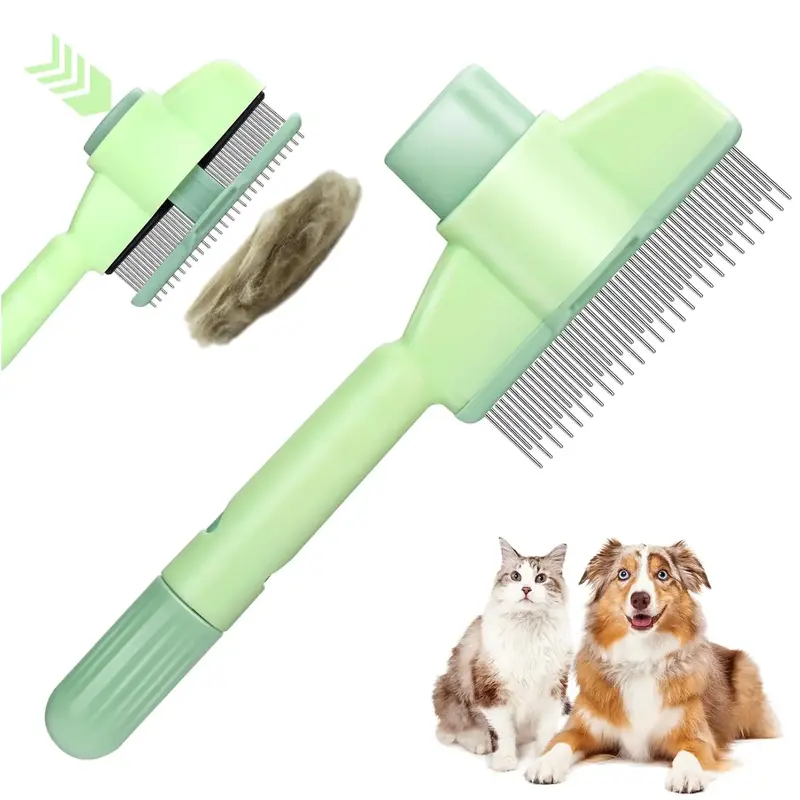 Pet Hair Removal Comb One-Click Self-Cleaning Grooming Brush for Dogs & Cats - Green Design, Versatile for Short & Long Hair,...