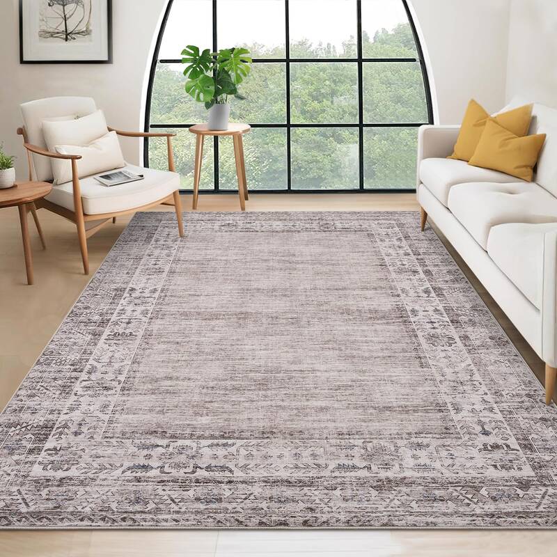 Garvee Area Rug 9x12 Washable Stain Resistant Vintage Border Soft Large Carpet Taupe for Living Room Dining Room Bedroom Home...