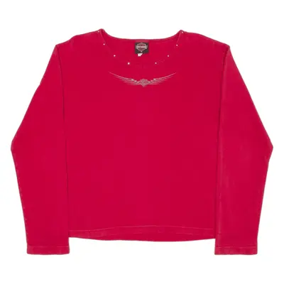 HARLEY DAVIDSON Daytona Rhinestone Biker T-Shirt Red V-Neck Long Sleeve Womens XL