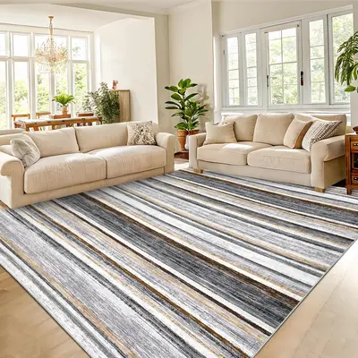 Garvee Large Area Rug 9x12 Washable Modern Strip Living Room Rug with Non-Slip Backing, Soft Low Pile Floor Cover, Stain-Resi...