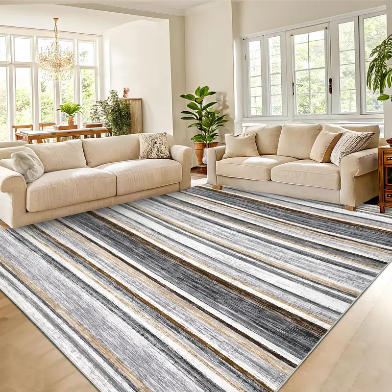 Garvee Large Area Rug 9x12 Washable Modern Strip Living Room Rug with Non-Slip Backing, Soft Low Pile Floor Cover, Stain-Resi...
