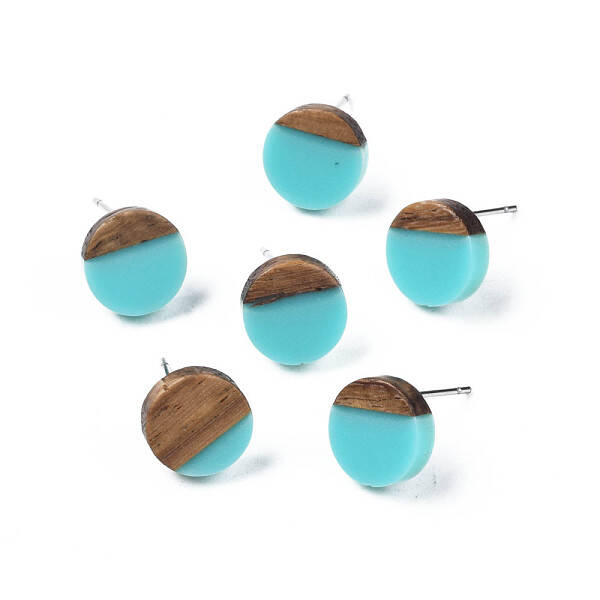 Opaque Resin & Walnut Wood Stud Earrings