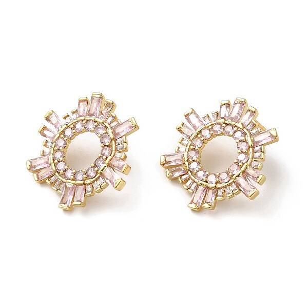 Pink Cubic Zirconia Sun Stud Earrings