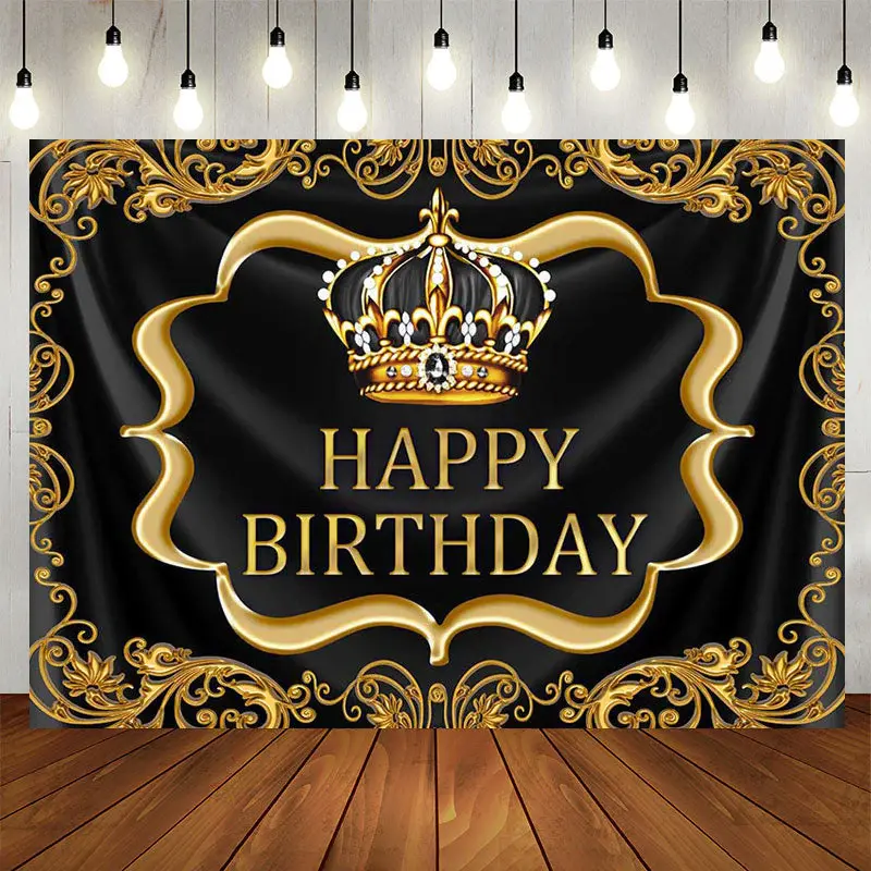 Aperturee Black gold royal crown birthday Photo backdrop