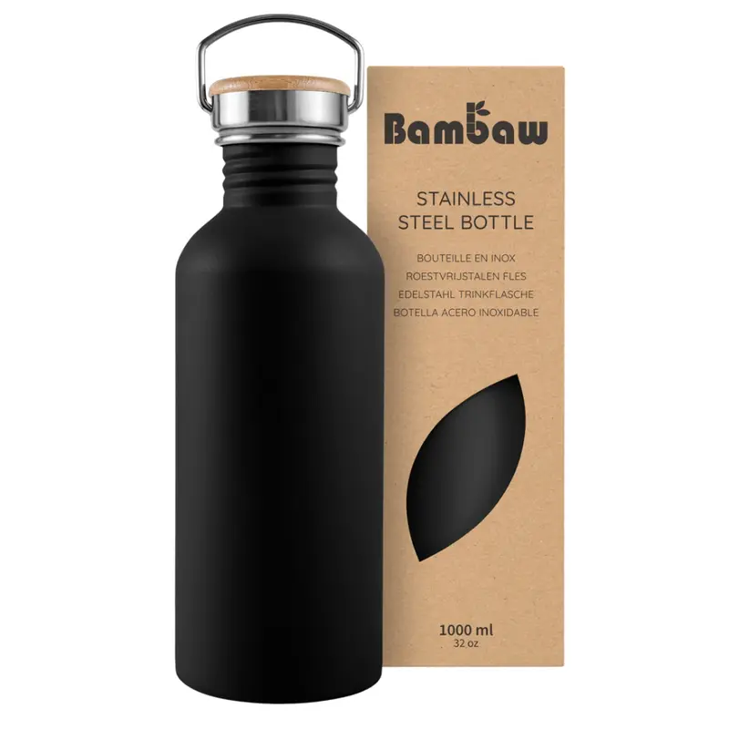 Bambaw Stainless Steel Water Bottle 1000ml Jet Black