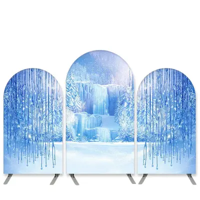 Aperturee Winter Snowmountain Theme Dream Blue Arch Backdrop Kit | Round Arch Backdrop Cover | Circle Arch Backdrop Diy | Cus...