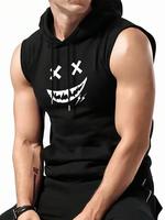 Men's Regular Fit Smile Face Print Tank Hoodie, Casual Graphic Sleeveless Hoodie for Summer, Fashion Men's Top for Daily Wear...