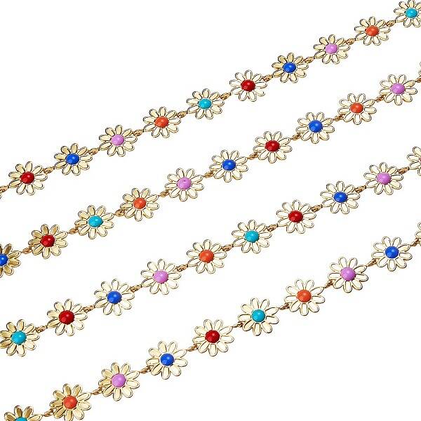 2M Brass Enamel Flower Link Chains