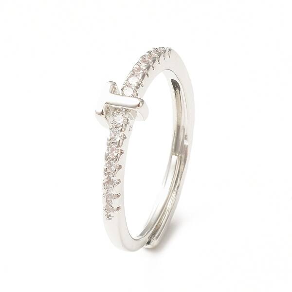 Clear Cubic Zirconia Initial Letter Adjustable Ring