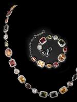 Colorful Rhinestone Decorated Necklace & Bracelet, Street Trendy Adjustable Jewelry Set, Hip Hop Jewelry for Party, Daily Dec...