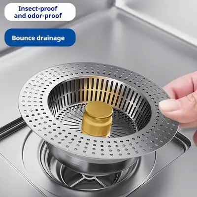 Stainless Steel Kitchen Sink Filter with Bounce Core Drainer - Insect-proof & Odor-proof Modern Install Accessory for Most St...