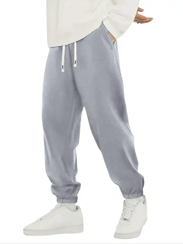 Men's Solid Pocket Drawstring Waist Jogger Pants, Regular Fit Casual Comfy Sweatpants for Spring & Fall, Men's Bottoms for D...