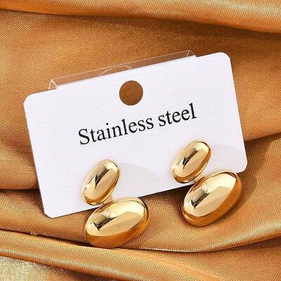 304 Stainless Steel Oval Stud Earrings