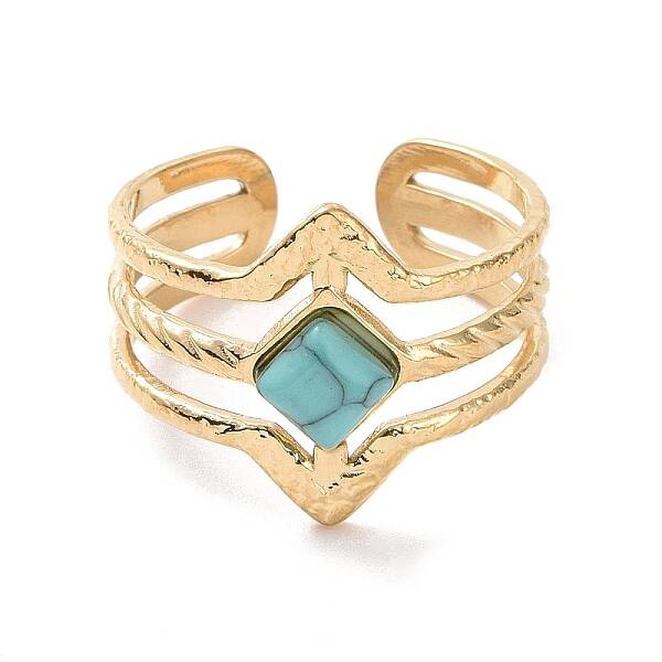 Synthetic Turquoise Rhombus Open Cuff Ring